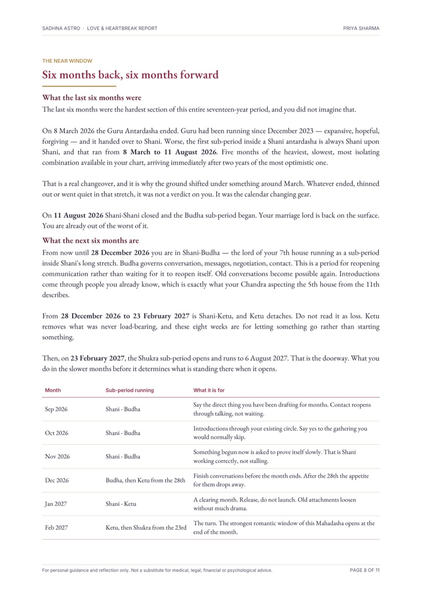 A page of the report showing the next six months month by month.